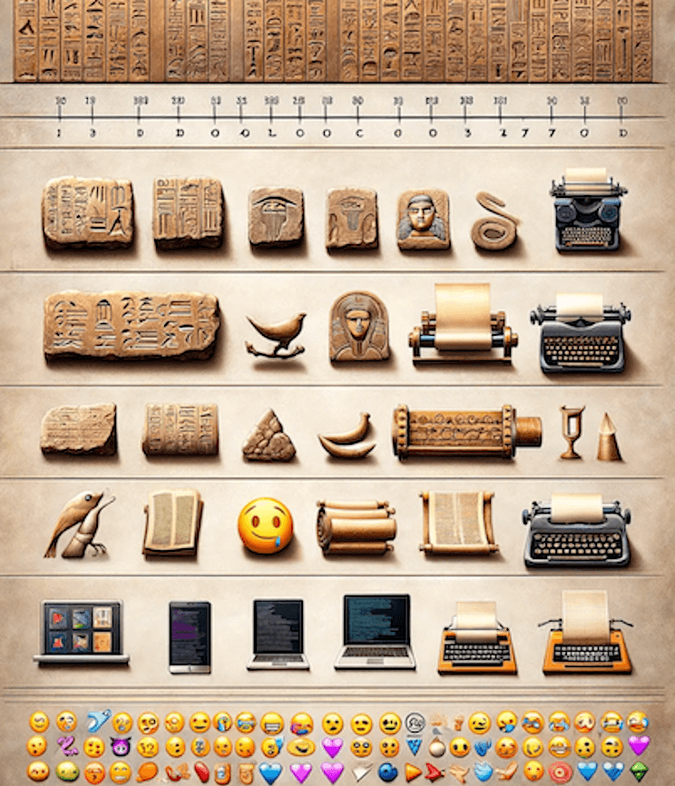 From Hieroglyphs to Emojis: Language Evolution in 12 Steps